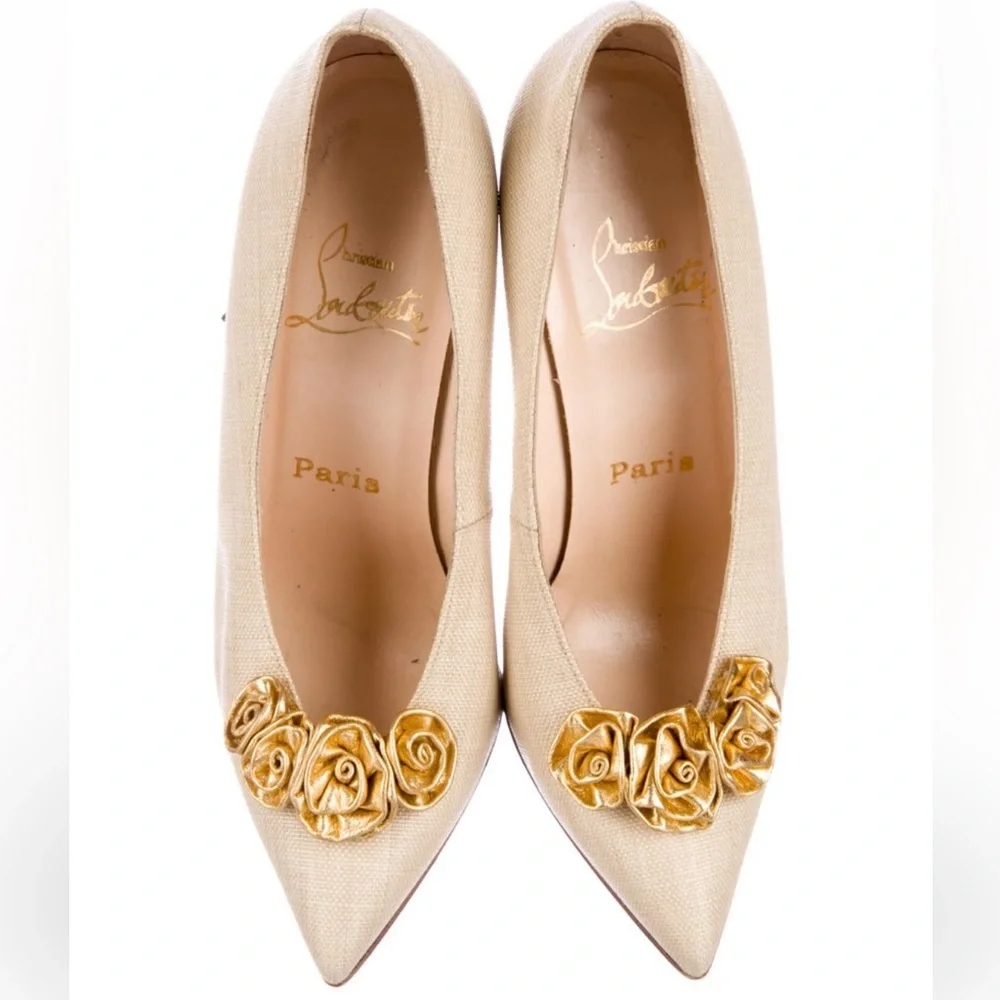 Christian Louboutin Cream and Gold Stiletto Heels 36.5 euc